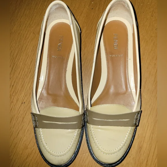 💖FENDI Beige Colorblock Patent Leather Penny loafers, EU 37 - Picture 8 of 11